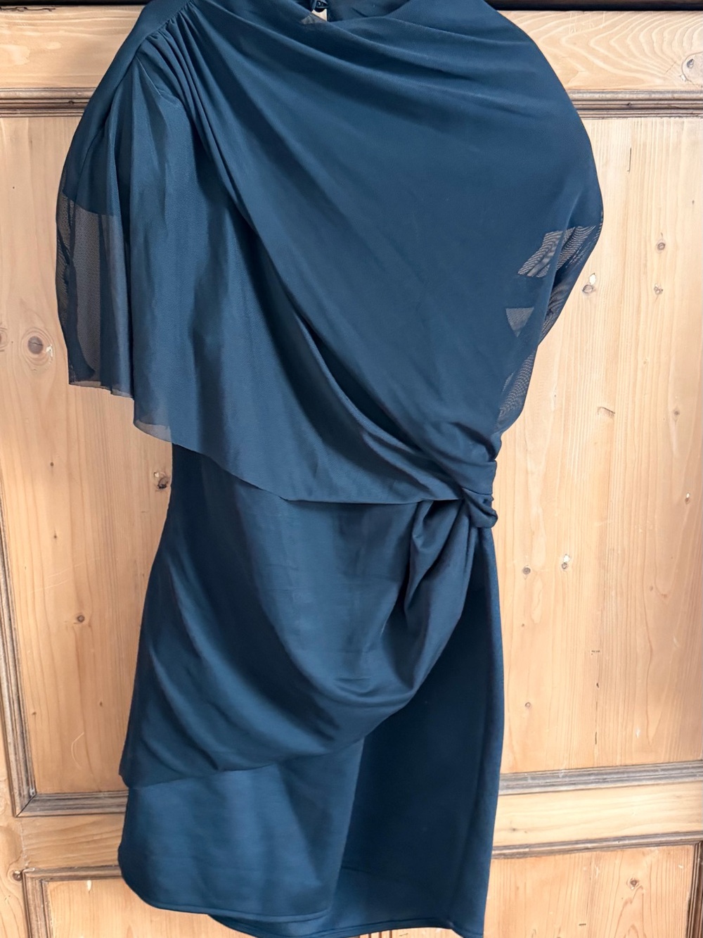 NWOT ASOS Black Backless Tulle Draped  Cape Dress